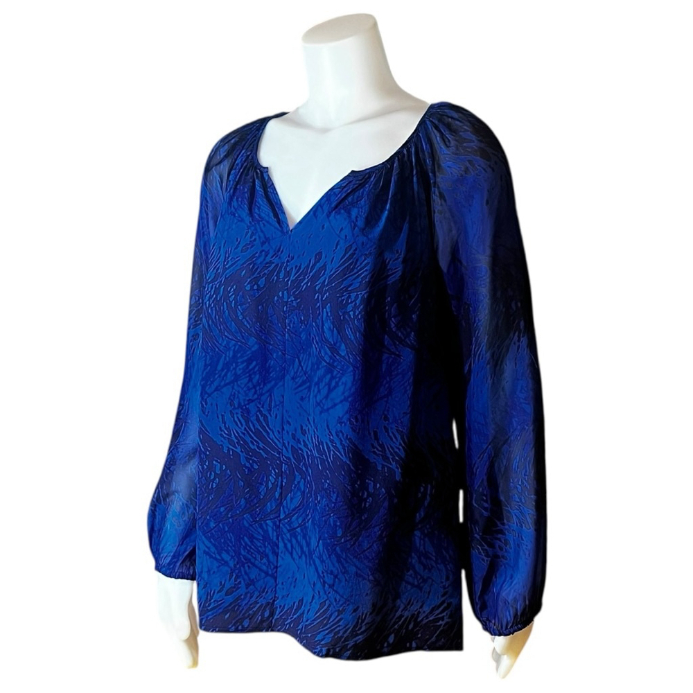 Fifteen Twenty 100% Silk Blouse in Cobalt Abstract Print, S